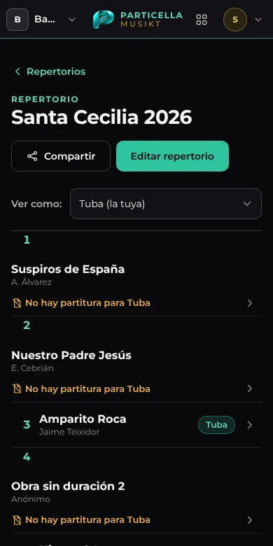 Repertorio en el móvil